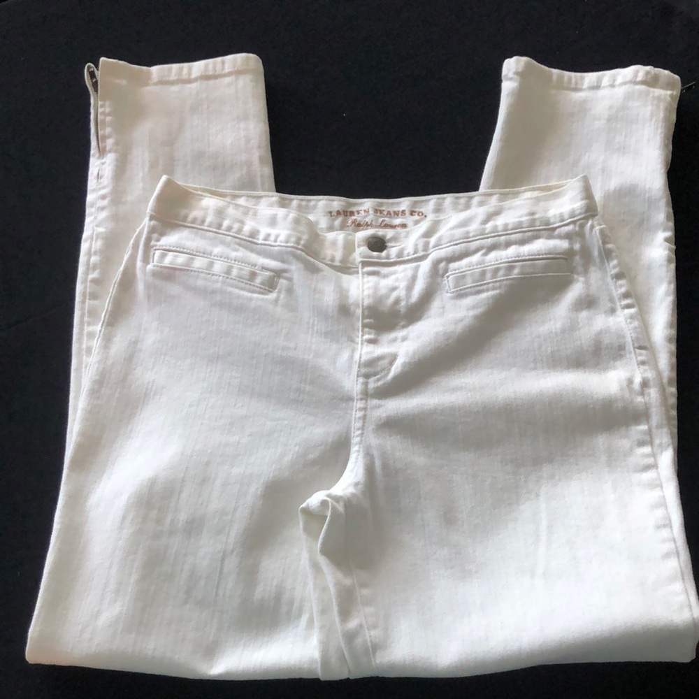 Ralph Lauren Women's Cream white Skinny Ankle Jeans size 6 with ankle zippers